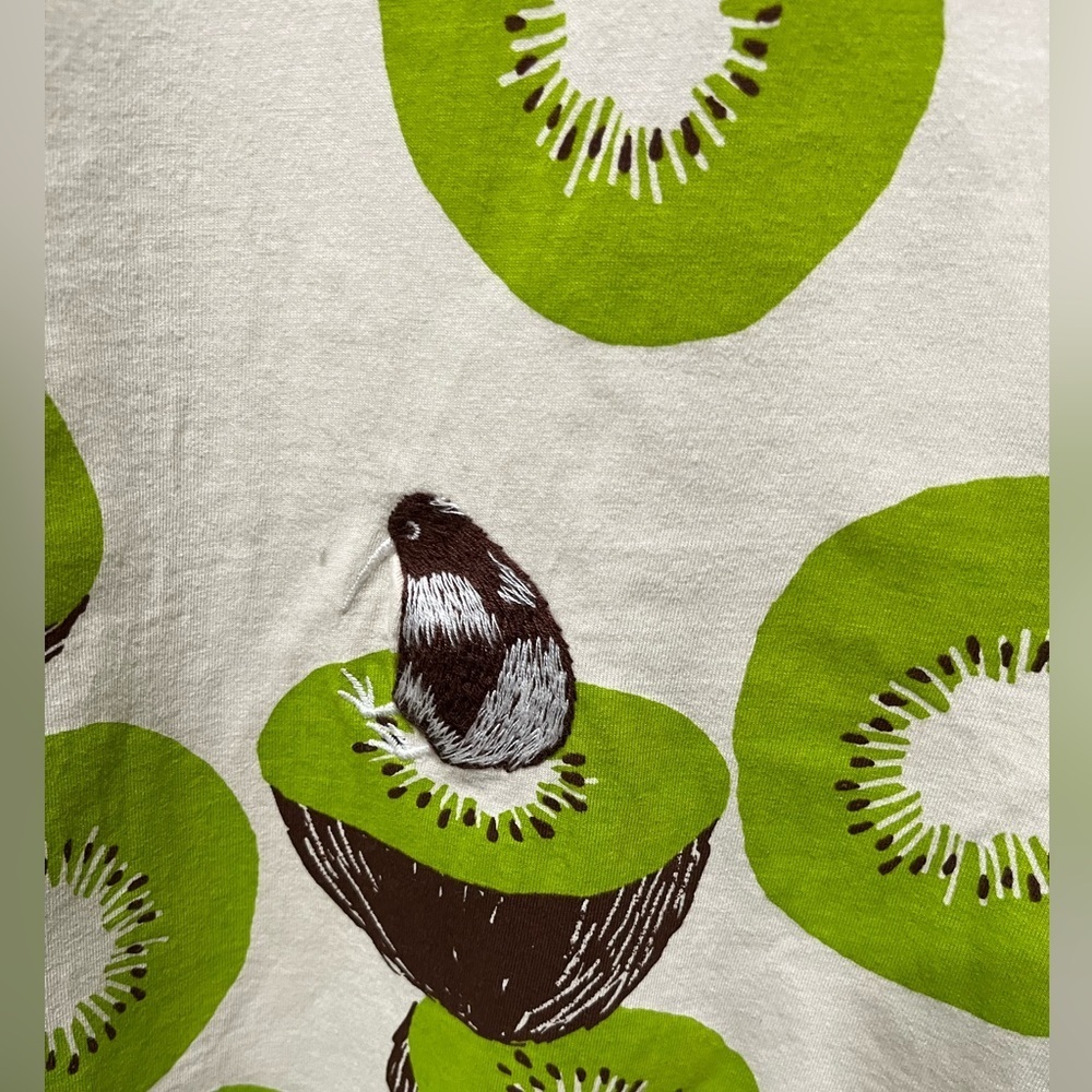 VINTAGE GRANIPH Kiwi Print Cream A-LINE SHORT SLEEVES TEE SHIRT Dress, SIZE S/M - Picture 6 of 10